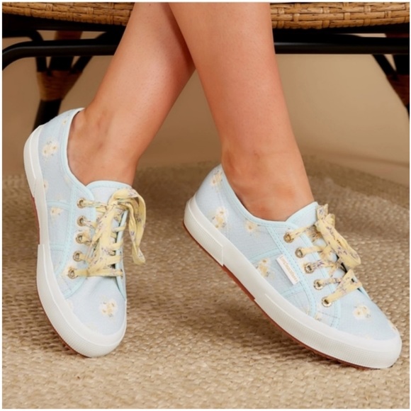 LoveShackFancy Shoes - SUPERGA LOVESHACKFANCY 2750 blue yellow white floral print lace up sneaker shoe